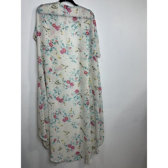 TORRID Women Ivory Pink Green Floral Birds‎ Short Sleeve Cardigan Dress Size 2/3 - Picture 8 of 9
